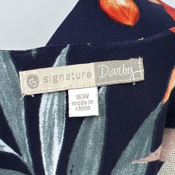 Signature Darby Size 16W Dress Blue and Orange Floral Sleeveless Zip Back Belted - Picture 7 of 9